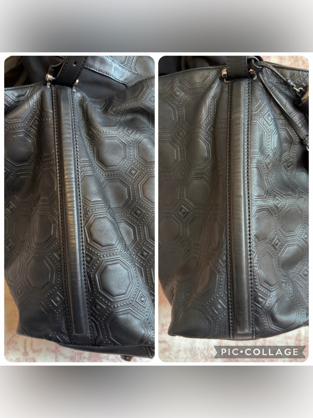 Vince Camuto Signature Black Embossed Leather Hobo Bag with Removable Tassels - Picture 8 of 11